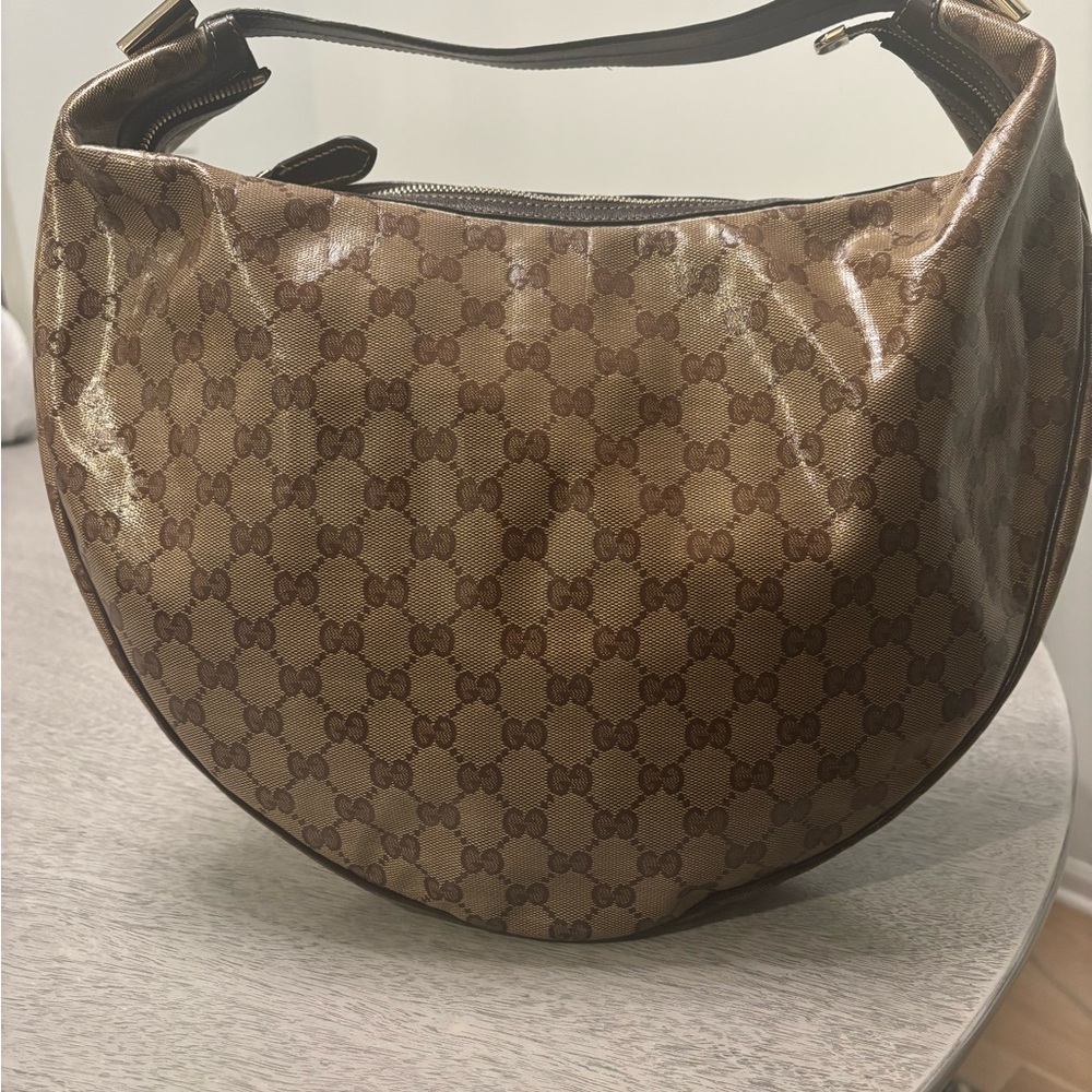 Gucci Brown GG Crystal Coated Canvas Duchessa Hobo Bag